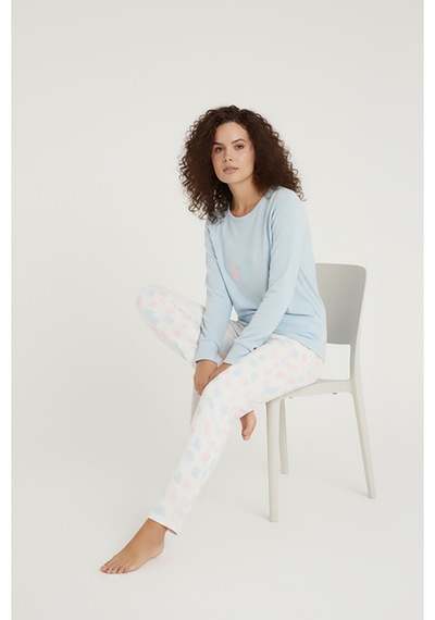 Luxury Thermal Candy Time Kadın Kışlık Uzun Kollu Polar Pijama Takımı 42057 Mint