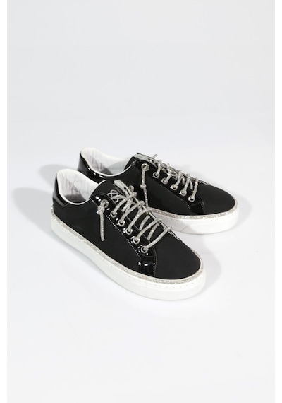 Dgn 2475 Kadin Taş İp Bağcikli Sneaker Ayakkabi Siyah Nubuk