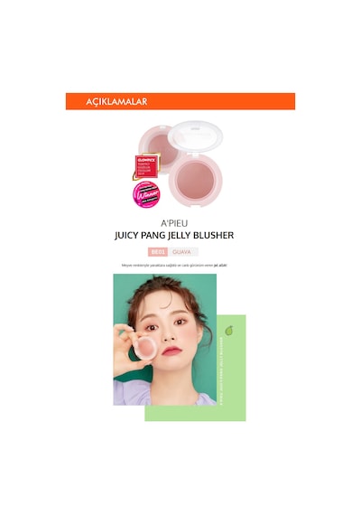 Missha A'PIEU Juicy-Pang Jelly Blusher Meyve Tonlarında Doğal Görünümlü Jel Allık BE01