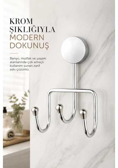 Alper Banyo Krom 3'Lü Banyo Askısı, Havlu Ve Bornoz Askılığı