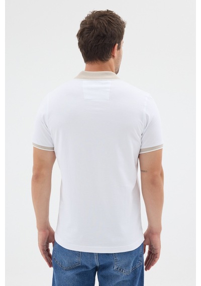 Beyaz-bej Polo Yaka Pike Kısa Kol Slim Fit %100 Pamuk Tişört 1011260171
