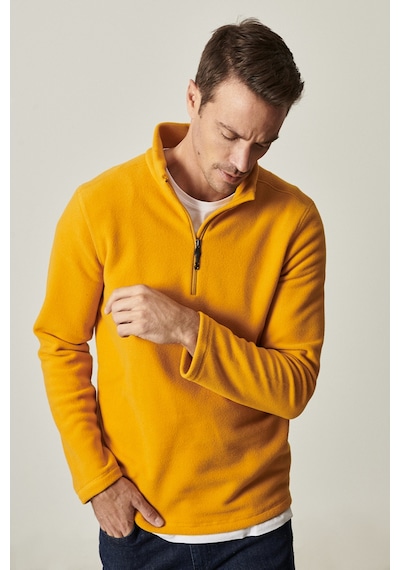 Erkek Sarı Anti-pilling Tüylenme Yapmayan Standart Fit Dik Yaka Polar Sweatshirt Sarı