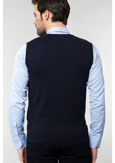 Tudors Slim Fit Dar Kesim V Yaka Kendinden Desenli Erkek Süveter-19144