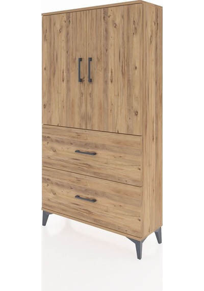 Arges Dolap Tek Raflı 2 Çekmeceli Tek Askılı 88x30x163 Çam-çam Çam