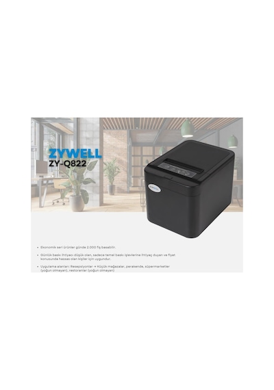 Zywell Zy-q822 Thermal / Otomatik Kesicili Usb+ethernet Slip Yazıcı 200mm/s / 80mm Siyah