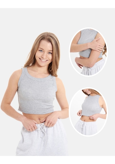 Alya Underwear Kaşkorse Kalın Biye Crop Gri Melanj