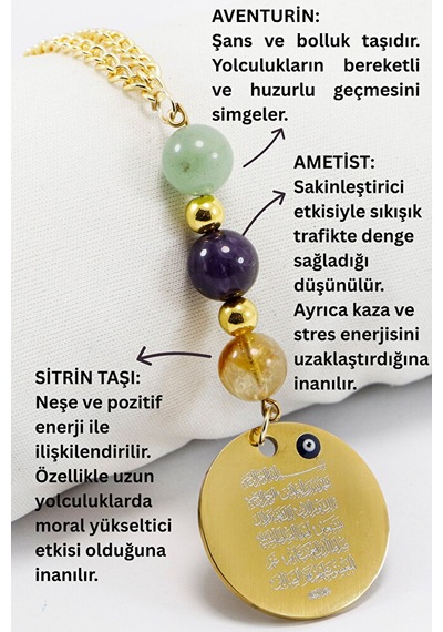 Çelik Ayetel Kürsi Fatiha Dualı Araba Dikiz Ayna Süsü, Doğal Taşl 77997329