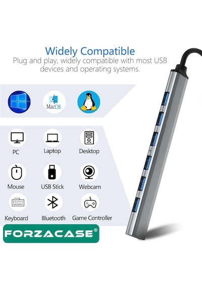 Forzacase FC752 USB 2.0 To Type-C 7 Port 7 İn 1 Usb Çoklayıcı Hub