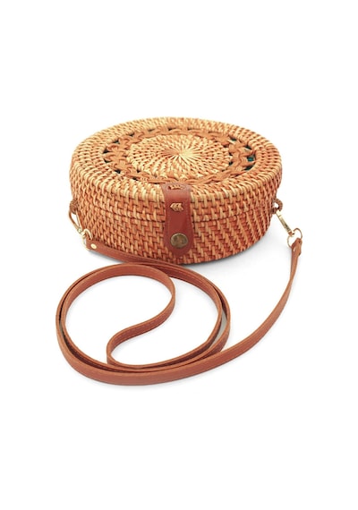 El Yapımı Hasır Rattan Desenli Yuvarlak Kutu Çanta Çok Renkli