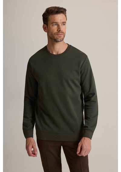 Ysf Erkek Yeşil Bisiklet Yaka Pamuklu Sweatshirt