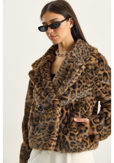 Shade Kadın Leopar Desenli Cep Detaylı Astarlı Suni Kürk 6962 60283772 - Kahverengi