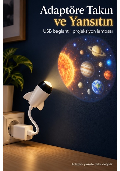 Usb Projeksiyon Lambası Ay Ve Gezegen Desenli