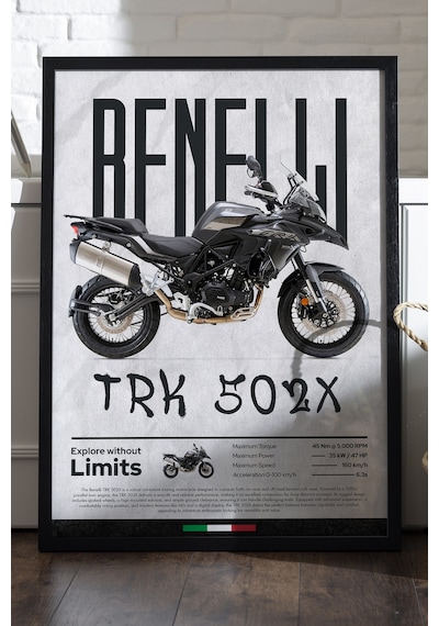 Benelli 502c Siyah Ahşap Çerçeveli Poster, Dekoratif Motosiklet Duvar Tablosu