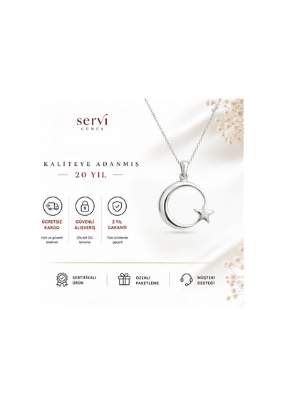 Servi 925 Ayar Gümüş Ay Yıldız Kolye-363