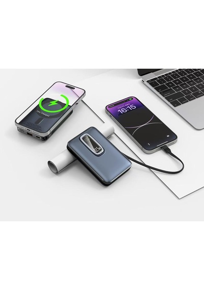 Magnetic Power Bank 10000 Mah Kablosuz Hızlı Şarj Magsafe Uyumlu Led Ekranlı, 22.5w Pd Qc Taşınabilir Şarj Cihazı, Standlı, Type-c Usb Powerbank Güç Kaynağı Yeşil