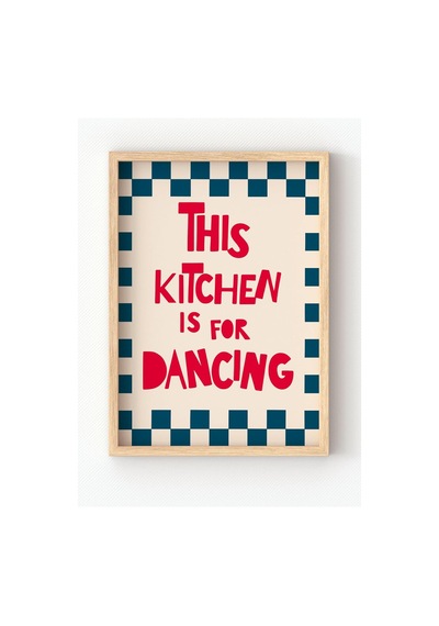 Ahşap Çerçeveli This Kitchen Is For Dancing Poster Eğlenceli Mutfak Duvar Dekoru Kırmızı 30 X 40