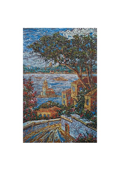 Kız Kulesi'ne Bakış: Renklerin Dokusal Dansı 37 x 57 CM