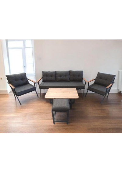 Pilocca Bahçe Ve Balkon Mobilyası Antrasit 3+1+1 Sehpalı Puf Antrasit