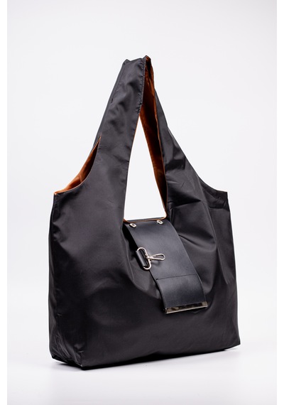 Omuz Çantası 50x60 Cm Katlanabilir Paraşüt Kumaş Siyah Büyük Boy Tote Siyah