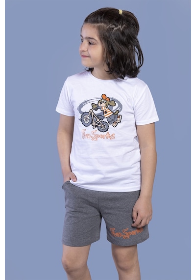 Toontoy Kids Toontoy Erkek Çocuk Bisiklet Süren Köpek Baskılı Takım Beyaz