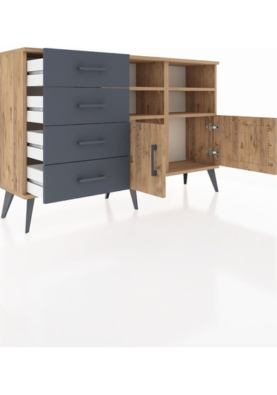 Arges Konsol 4 Raflı 4 Çekmeceli 2 Kapaklı 132x30x83 Çam-çam/antrasit Çam/antrasit Arges Konsol 4 Raflı 4 Çekmeceli 2 Kapaklı 132x30x83 Çam-çam/antrasit Çam/antrasit