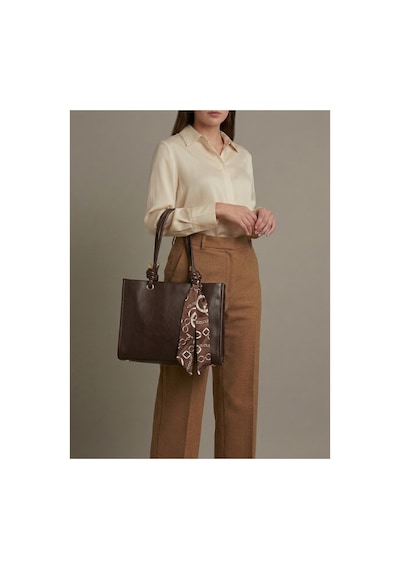 Levano Leather Kadın Fular Detaylı Düğüm Askılı Omuz Çantası Lüks Tasarım Geniş Hacimli Günlük Kol Çantası Kahverengi