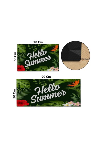 Valerine Life Hello Summer Mutfak Matı Halısı Yıkanır Kaymaz Taban Sıvı Geçirmez Tezgah Önü Paspas Yeşil