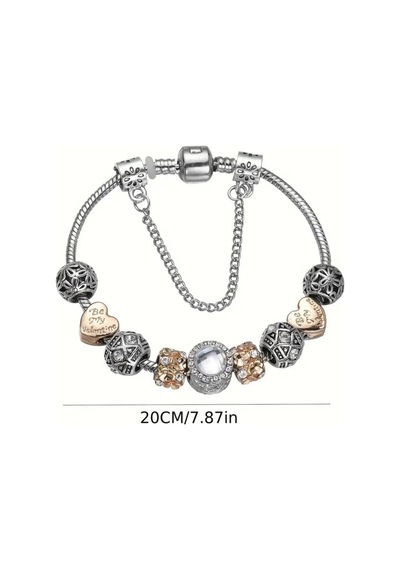 Yeni Tarz , Gold My Valentina Aşk Kalp , Sevgi Charmlı Bileklik, Ahşap Kutu İçerisinde Gümüş Gümüş