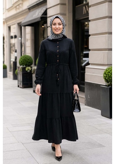 Hb Harma Time Butik Kadın Düğmeli Dantel Detaylı Beli Bağcıklı Ayrobin Siyah Elbise Siyah Siyah Hb Harma Time Butik Kadın Düğmeli Dantel Detaylı Beli Bağcıklı Ayrobin Siyah Elbise Siyah Siyah