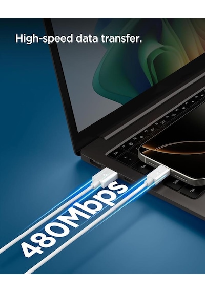Spigen Usb-a To Usb-c 1 Metre Kablo 60w Güç / Hızlı Şarj / 480 Mbps Data Aktarım Hızı Type-c Ekstra Dayanıklı White