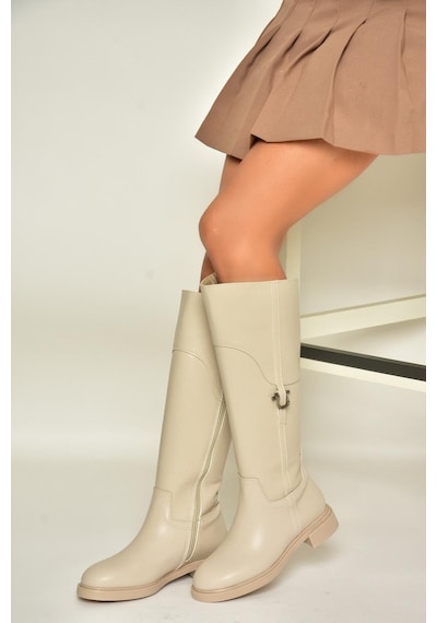 Fox Shoes T973600609 Bej Düz Taban Kadın Çizme Bej-suni Deri Bej