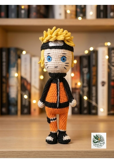 Naruto Uzumaki Amigurumi Örgü Oyuncak - Anime Hediyelik Figür 21 Cm