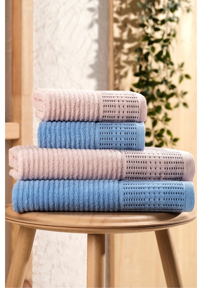 Eponj Home 4lü Havlu Seti Karaca Premium 50x85cm+90x160cm Mavi-pudra Mavi-pudra