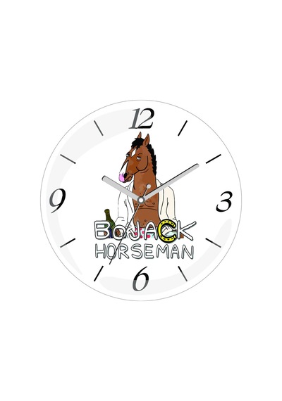 Bojack Horseman Dizi Çap 30cm Sessiz Akar Bombeli Gerçek Cam Duvar Saati Beyaz