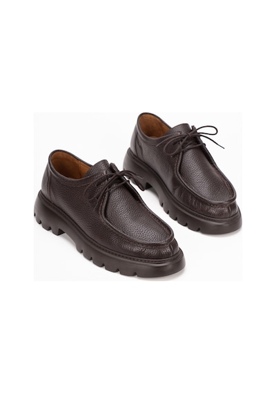 Fame Step Hakiki Deri Erkek Casual Ayakkabı +4.5 Cm Boy Uzatan Kalın Taban Günlük Bağcıklı Comfort Vicenza Kahve Kahverengi