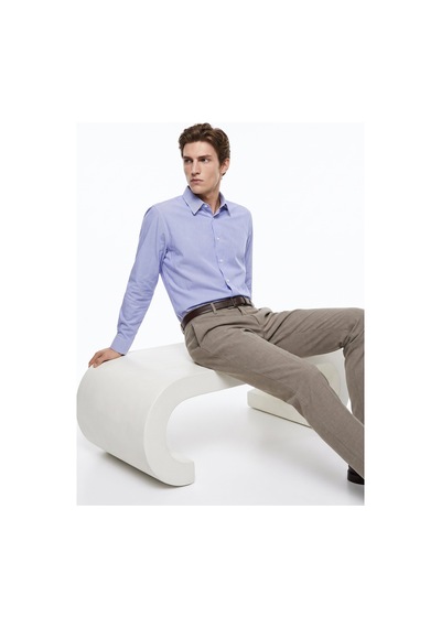 Fabrika Maydos 603 Koyu Mavi Erkek Alttan Britli Çizgili Slim Fit Gömlek