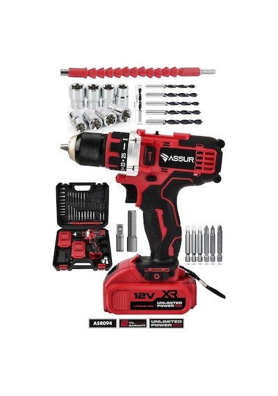 Assur 12V Çift Akü Şarjlı Matkap Metal Şanzıman Akülü Vidalama - 2714