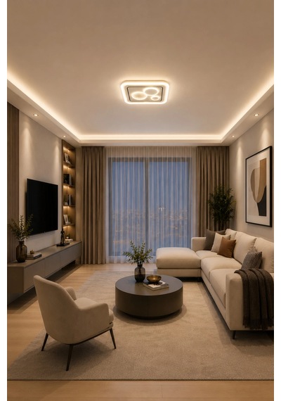 Modern Kare Avize 3 Renk Işık Salon Oturma Odası Yatak Odası Beyaz Dekoratif Tavan Avizesi 100w Led 50 Cm