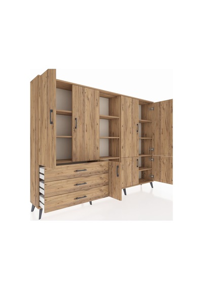 Arges Dolap 11 Raflı 3 Çekmeceli 7 Kapaklı 220x30x163 Çam-çam Çam-çam