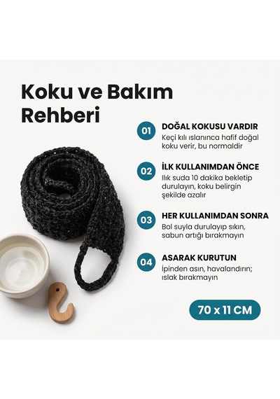 Lexroo Keçi Kılı Sırt Lifi El Örmesi. Siyah 70 Cm 11 Cm