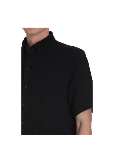 Hatemoğlu Siyah Comfort Fit Düğmeli Yaka 100% Pamuk Kısa Kollu Casual Gömlek Siyah