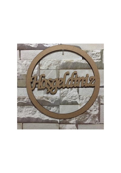 30 CM Makrome Yuvarlak Hoşgeldiniz Yazılı Kapı Süsü Ham Renk Ahşap Rengi