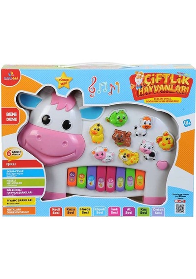 Can Ali Toys Pilli Inek Piyano Türkçe Sesli Müzikli Işıklı  28Cm