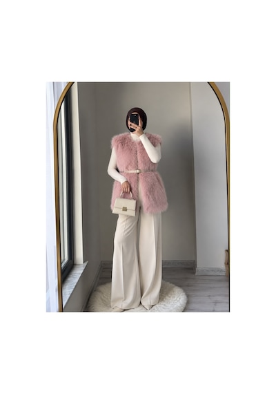 Verymoda Tüylü Yelek Vmf1567 Pudra