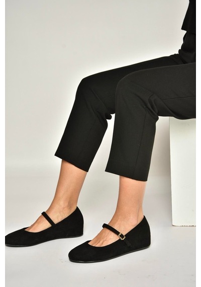 Fox Shoes Y250770702 Siyah Süet Alçak Dolgu Tabanlı Kadın Ayakkabı Siyah