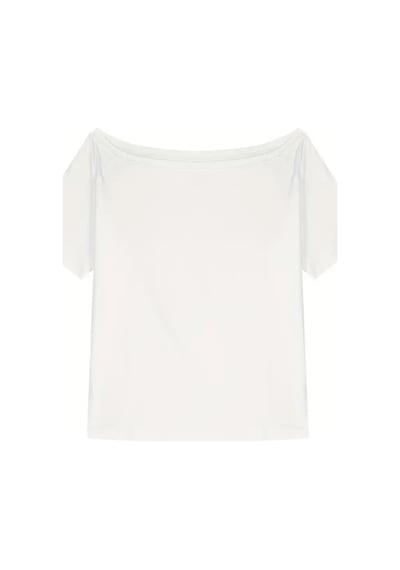 Beyaz Kadın Düşük Omuz Kayık Yaka Oversize T-shirt Beyaz