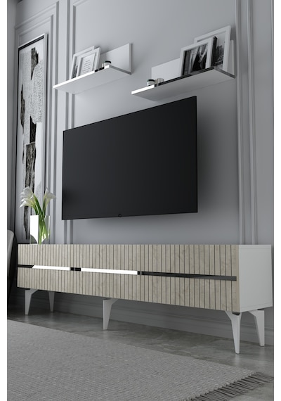 180dhdtrü5btg Tedy Lazer Pleksi Desenli Raflı Tv Sehpası Ünitesi Beyaz-traverten-gümüş 180dhdtrü5btg Tedy Lazer Pleksi Desenli Raflı Tv Sehpası Ünitesi Beyaz-traverten-gümüş