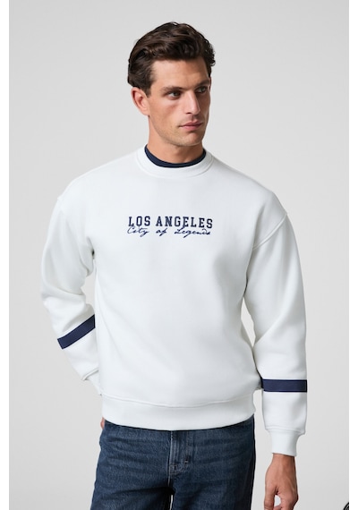 Grimelange Camden Erkek Önü Kolları Ve Sırtı Baskılı Oversize Fit Bisiklet Yaka Beyaz Sweatshirt Beyaz