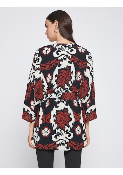 Koton Desenli Kuşaklı Kimono Siyah Desenli 3wak50006cw 3WAK50006CW9D9 Siyah