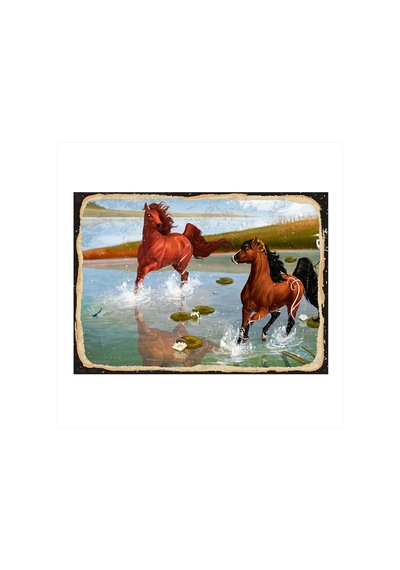 Bedeko Kahverengi Atlar Hediyelik Mdf Tablo 50 Cm X 70 Cm